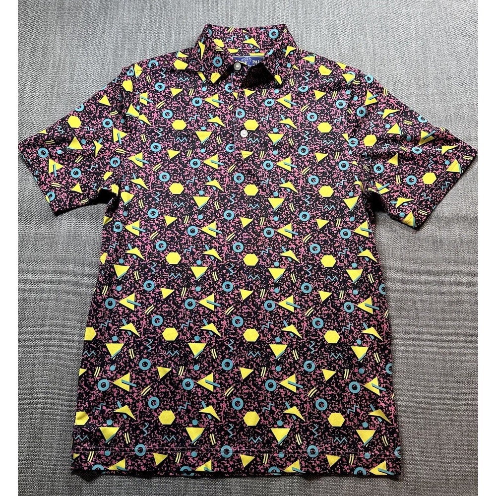 USA Palm Polo Shirt‎ Men Pink Geometric Print Short Sleeve Size S